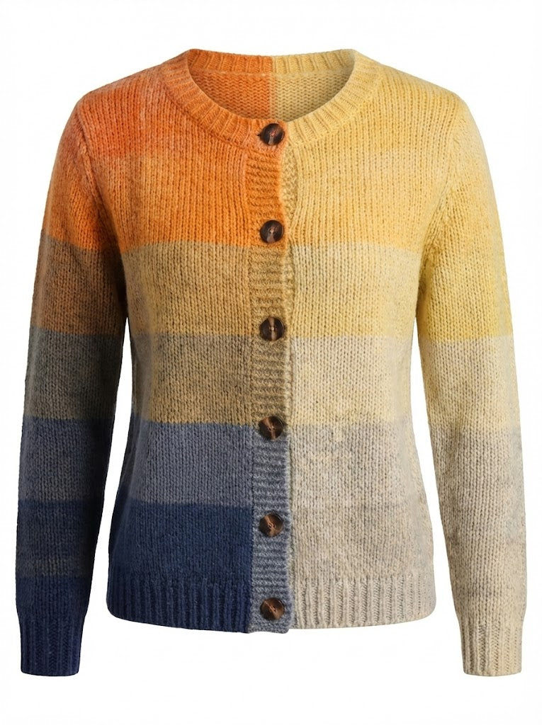 Milava™ Vintage Kardigan w Pomarańczowo-Niebieską Kratę