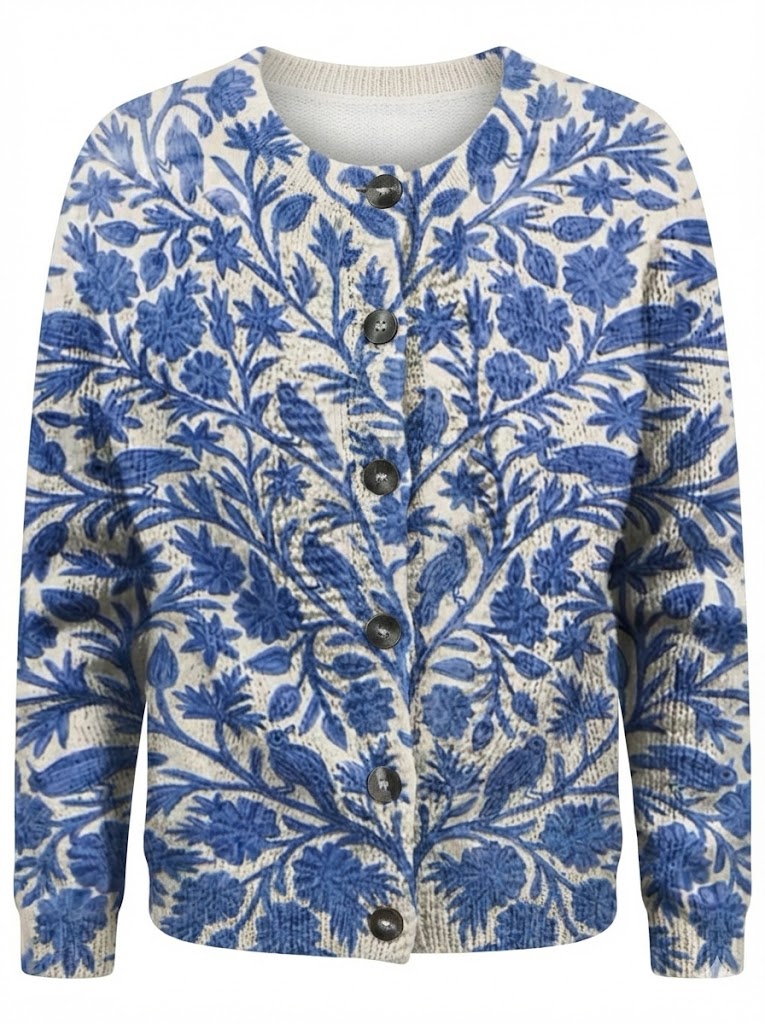 Milava™ Indyjski Artystyczny Kwiatowy Vintage Print Kardigan z Guzikami