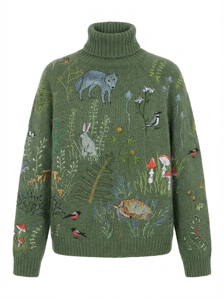 Milava™ Sweter z golfem z nadrukiem leśnym i zwierzęcym