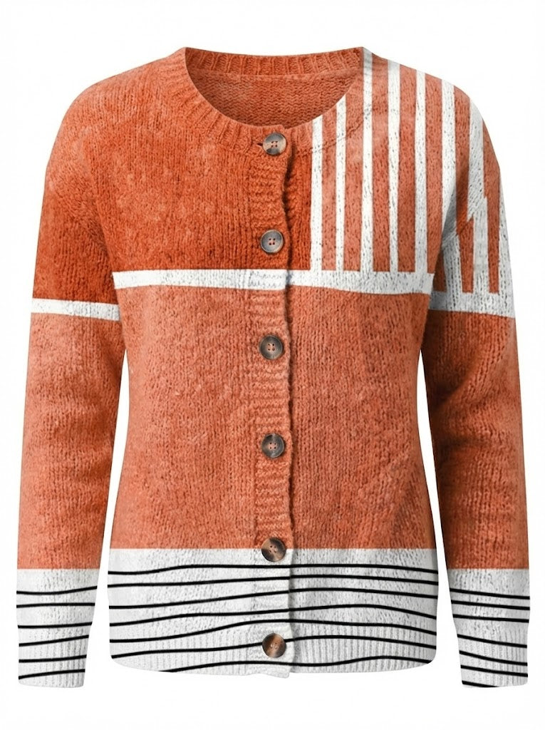 Milava™ Retro Abstrakcyjna Sztuka Kardigan z Guzikami