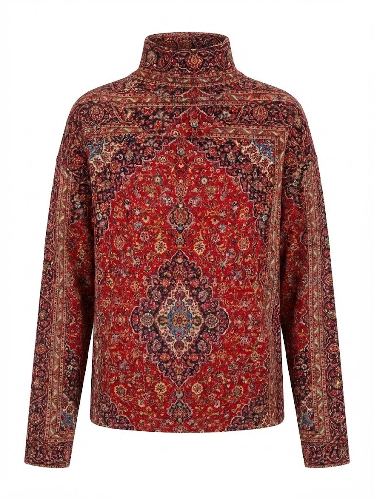 Milava™ Vintage Art Print Sweter z Golfem