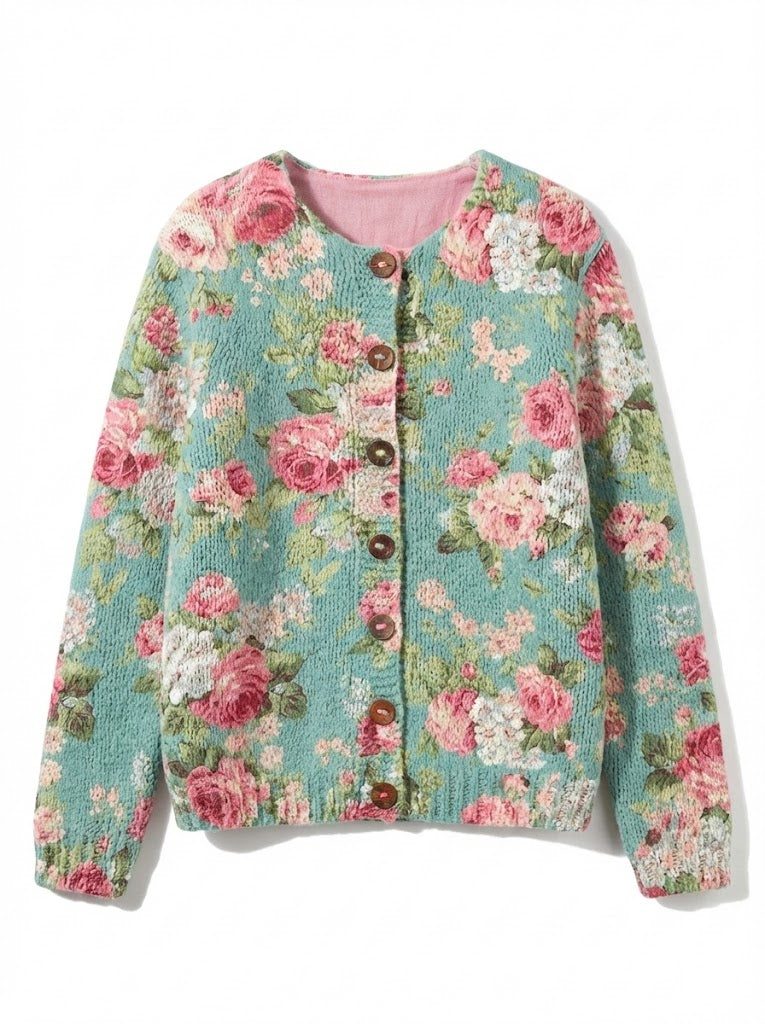 Milava™ Sweter Kardigan z Kwiatowym Wzorem w Stylu Retro